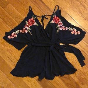 Floral embroidered romper